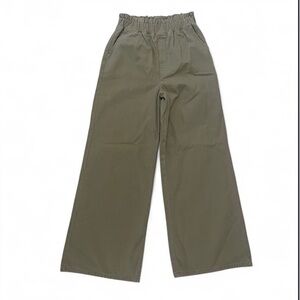 Zenana Olive Green Wide Leg Elastic Waistband 100% Cotton Pants Medium Boho
